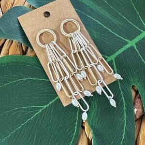 BOGO FREE LONG CLIP CHAIN MIXED METAL PEARL DANGLY EARRINGS